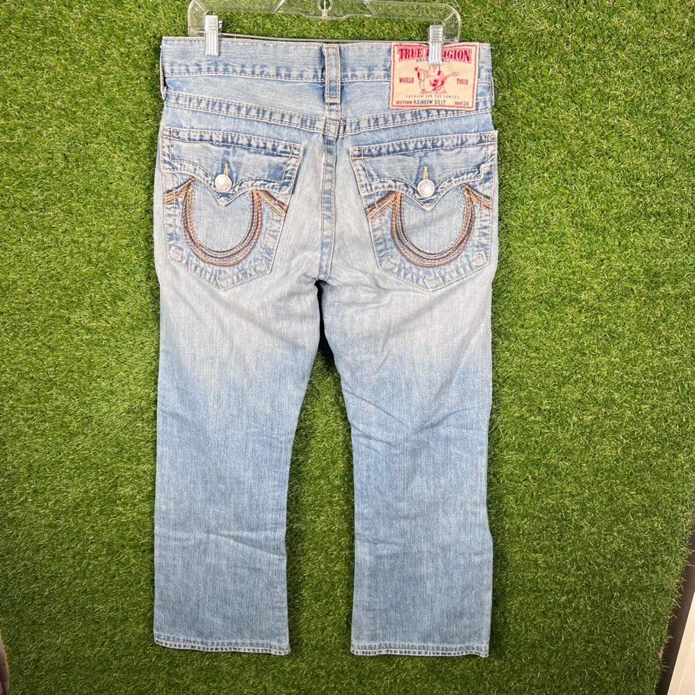 True Religion Rainbow Billy Mens Jeans 34 Light Wash Straight Leg Made in USA‎
